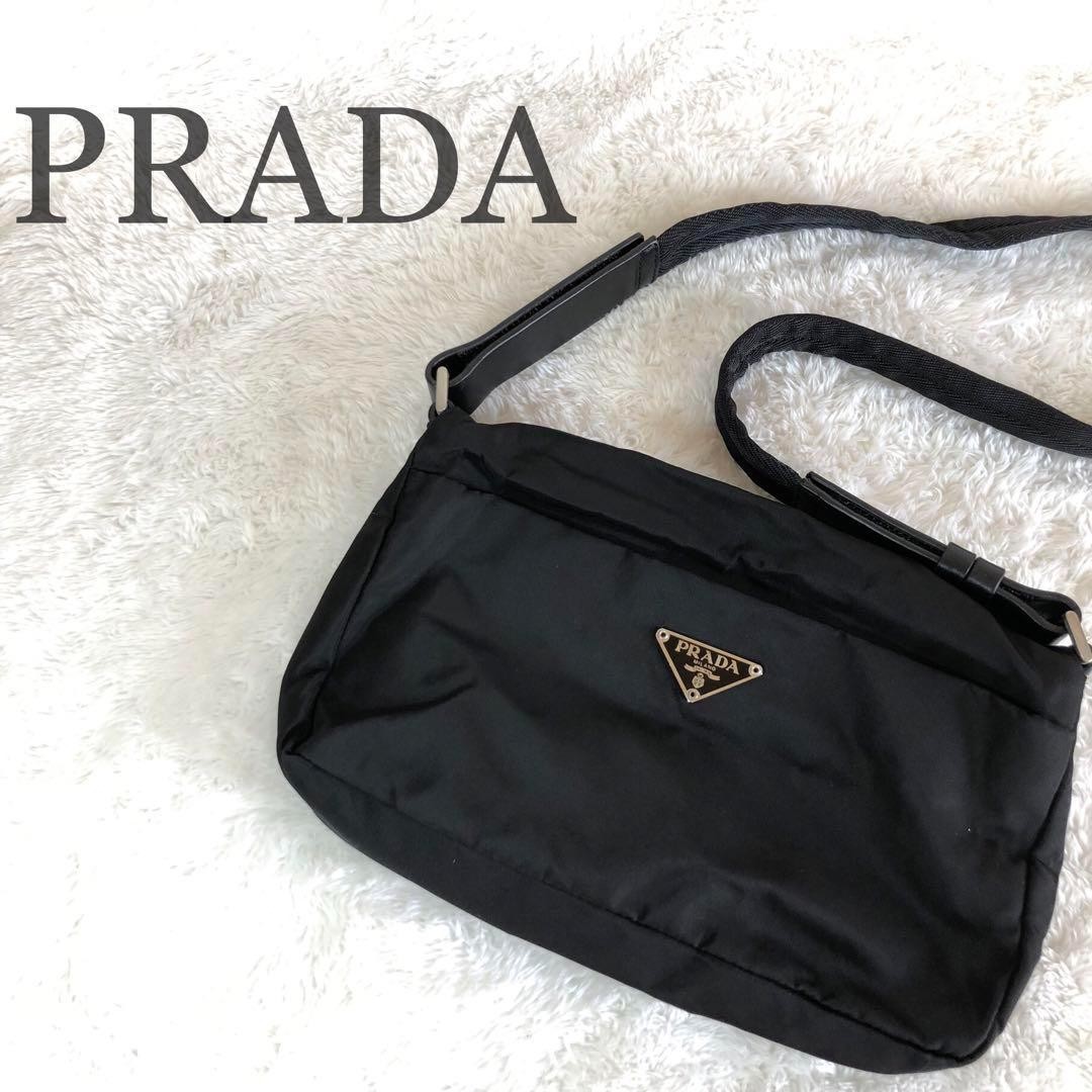 Excellent condition  PRADA accessory pouch shoulder nylon triangle logo black