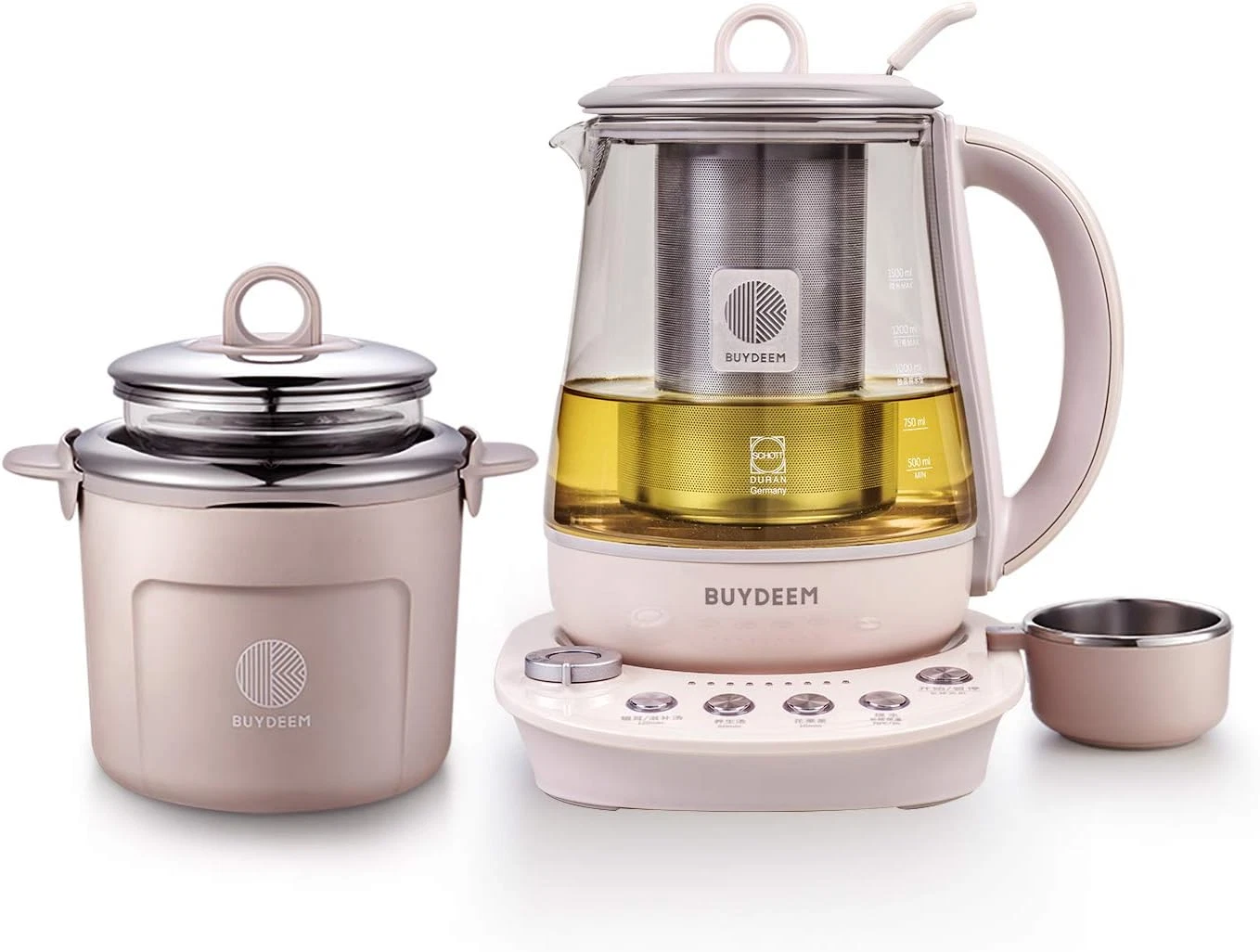 Stylish 9-in-1 Programmable Electric Kettle 1.5L - Pink Glass Design