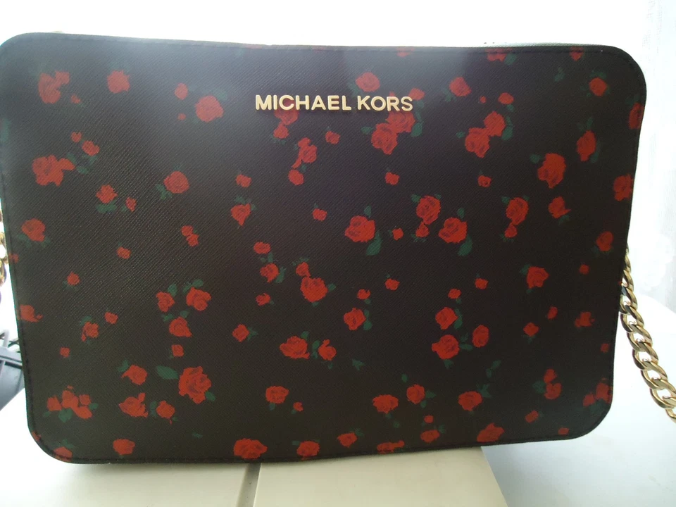 MICHAEL KORS BLACK CROSSBODY BAG RED ROSES SELMA NWOT AUTHENTIC 100% - Image 2 of 4