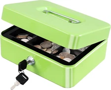 KYODOLED Medium Cash Box with Money Tray,Small Safe Lock Medium, Limegreen 