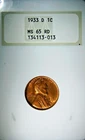 1933 1C Lincoln Wheat Cent NGC MS-65 RD