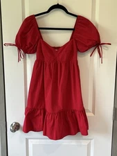 Amanda Uprichard Sicily Red Dress  CottageCore Feminine Boho Puff Sleeve RR218