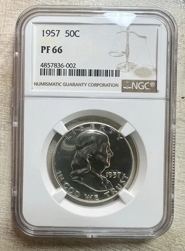 1957 Franklin Half Dollar NGC PF66 Proof Silver 90% Silver Coin $1 NR!  Nice!