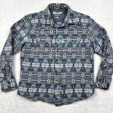 Wrangler Retro Premium Shirt Mens L Blue Aztec Western Pearl Snap Heavy Flannel