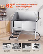62" Stainless Dog Washing Station Grooming Tub w/ Stairs Left Door 