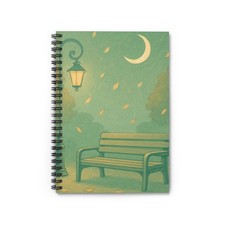 Spiral Notebook Student Journal Crescent Moon Over Quiet Park Bench