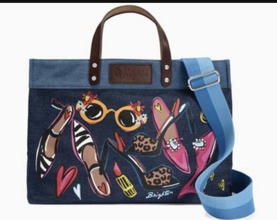 Brighton Women's Tote Handbag-Shoe Love Denim With Strap Large 12 x16  LAST ONE