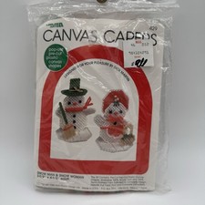 NOS Vtg 1982 Hand Embroidery Kit Snowman Woman Christmas Canvas Capers