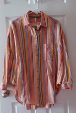 Anthropologie Pilcro Striped Boyfriend Shirt L/XL Peach Multicolor Metallic New