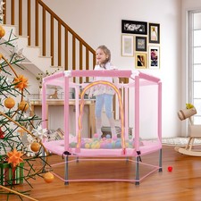 55'' Toddlers Trampoline with Safety Enclosure Net and Balls Mini Trampoline