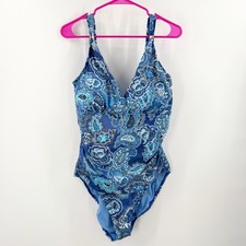 Lauren Ralph Lauren Swimsuit Size 16 One Piece Blue Paisley Underwire Swim NEW