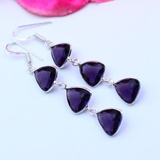 Purple Amethyst Gemstone Handmade 925 Sterling Silver Jewelry Earring Size-2.5"