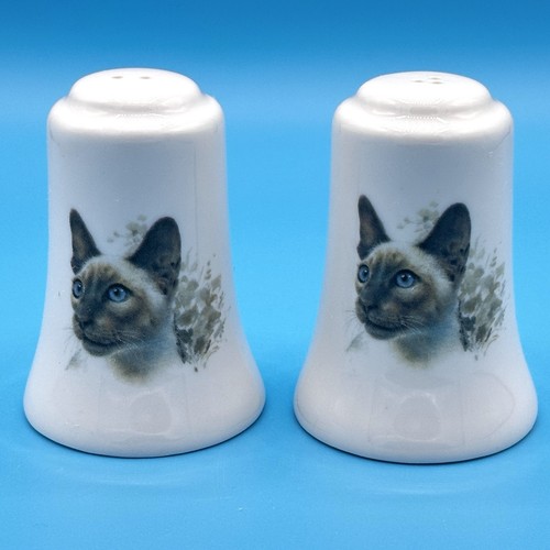 Vintage Siamese Cat Salt & Pepper Shakers Ceramic 3” Blue Eyes