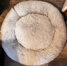 Active Pers Donut Plush Pet Dog Cat 32" Bed Fluffy Soft Calming Bed beige