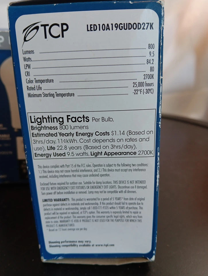 TCP LED10A19GUDOD27K 9.5W (60W Equal) 2700K GU24 Dimmable LED Light 2pk - Image 2 of 4