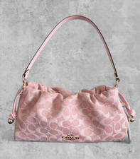 Coach Pink Signature Monogram Drawstring Small Shoulder Bag Adjustable Strap