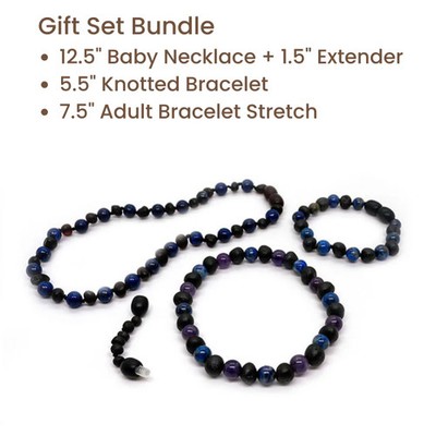 Baltic Amber Necklace Raw unpolished Black Cherry & Blue Lapis Lazuli Bundle