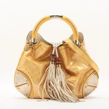 Gucci Indy Monogram Patent Leather Yellow Han...
