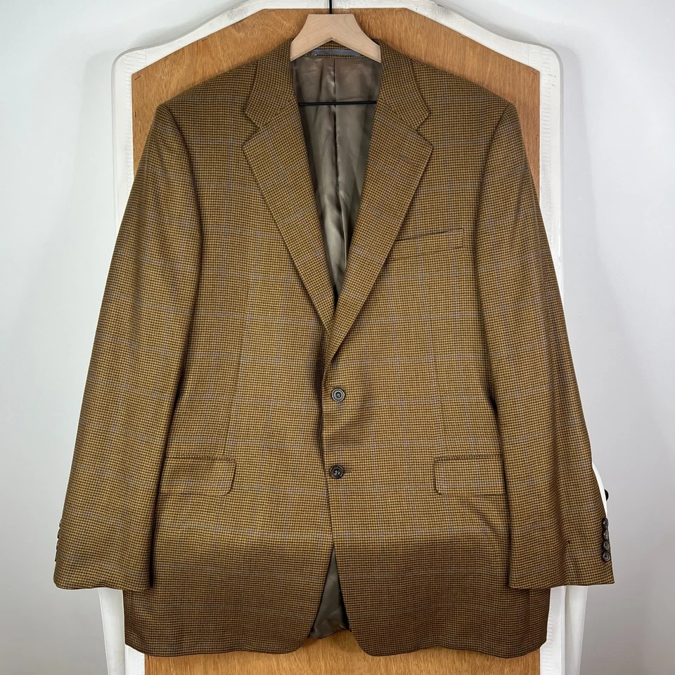 Hickey Freeman Blazer Mens 46L Brown Huondstooth 2 Button 100% Cashmere Jacket - Image 3 of 4