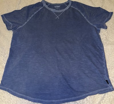 Express L Large Blue Short Sleeve Crew T-Shirt Garment Dyed Frayed Design