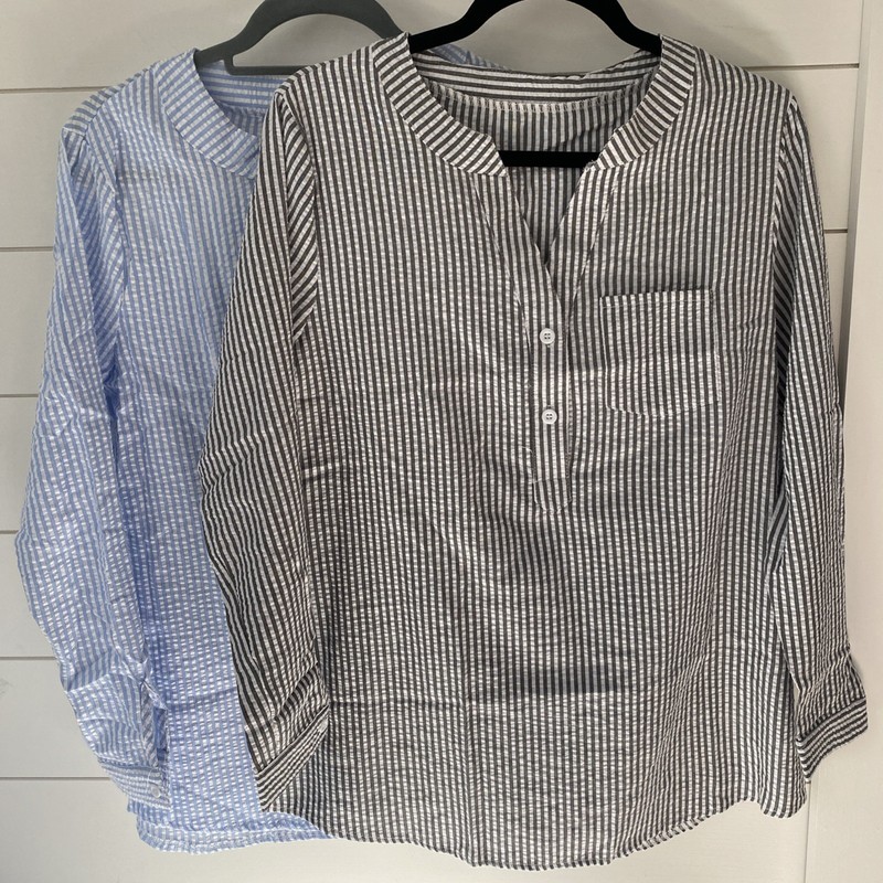 Lot of 2 Womens Tunic Top Split Neck Long Cuff Sleeves 2 Button Casual Stripes M