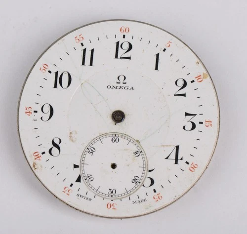 Antique Omega Pocket Watch Dial & Movement 17 Jewels Swiss 37.8mm - Parts