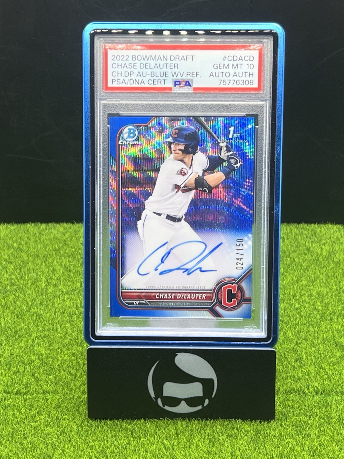 2022 Bowman Draft Chase DeLauter Blue Wave Refractor 1st Auto 24/150 Jsy # Match