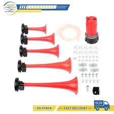 For Horn Compressor Car Truck 5 Trumpets dB 12V Red Plastic Air Horn 15-22PSI