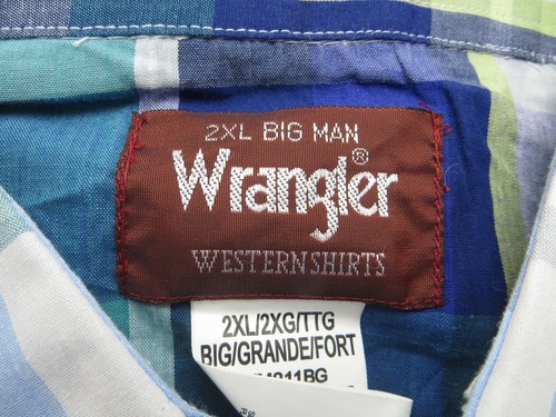 Wrangler 2XL Big Man Shirt Blue Green Plaid Pearl Snap Western Cowboy Rockabilly - Picture 6 of 7