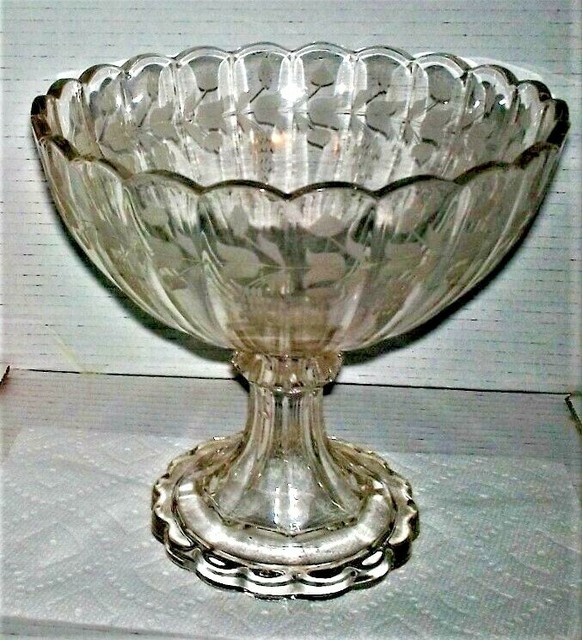1860's EAPG FLINT GLASS HUBER aka FALMOUTH LARGE PEDESTAL COMPOTE BOWL