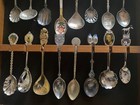 Vintage Souvenir Collector Spoons (24) With Glass Door Wooden Case — photo 7
