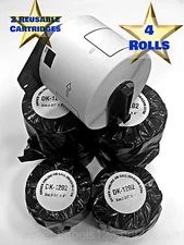 4 Rolls Labels123 Brand-Fits BROTHER DK 2205 Continuous Feed Labels+ 2 Frames