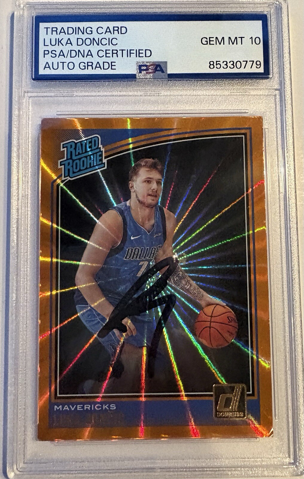 Luka Doncic Signed Rookie 2018-19 Panini Donruss Orange Laser #177 PSA 10 Auto