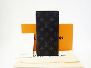 Authentic Louis Vuitton Long Wallet Monogram Eclipse Brazza M61697 Men's  Black | eBay