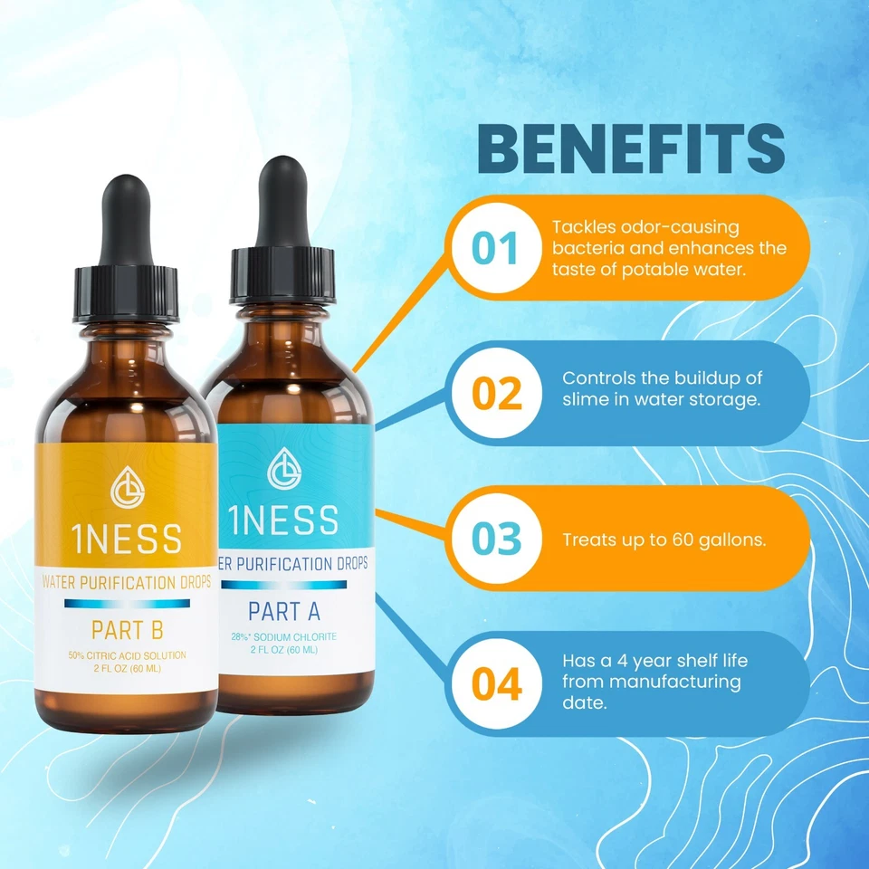 1ness Gocce per Trattamento Acqua - Bottiglie di Vetro - Kit 2oz (CitricKit) - Immagine 4 di 4