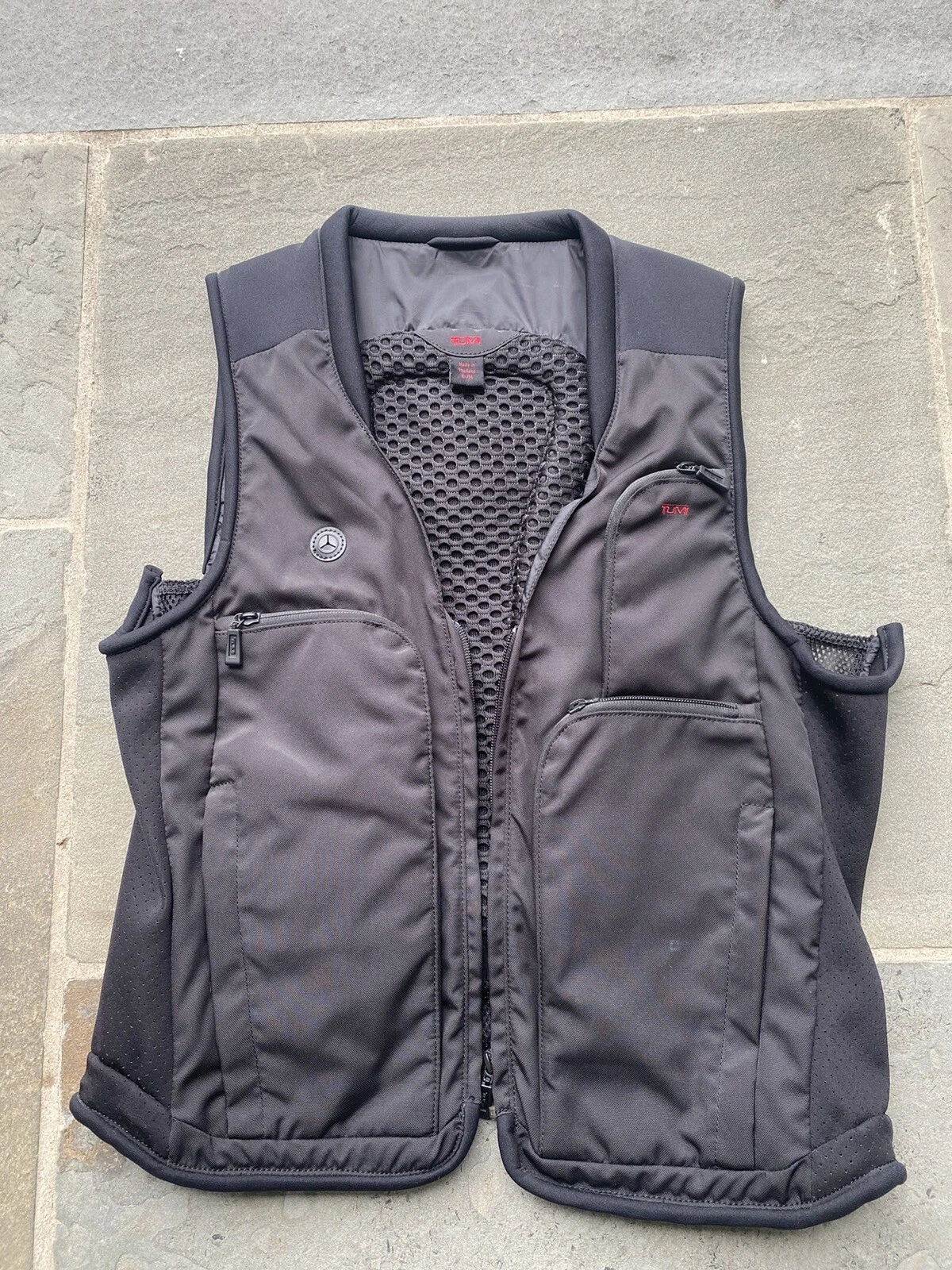 Tumi Men's Black Zip Up Tactical Traveler Packable Cargo Pocket Vest Size Small
