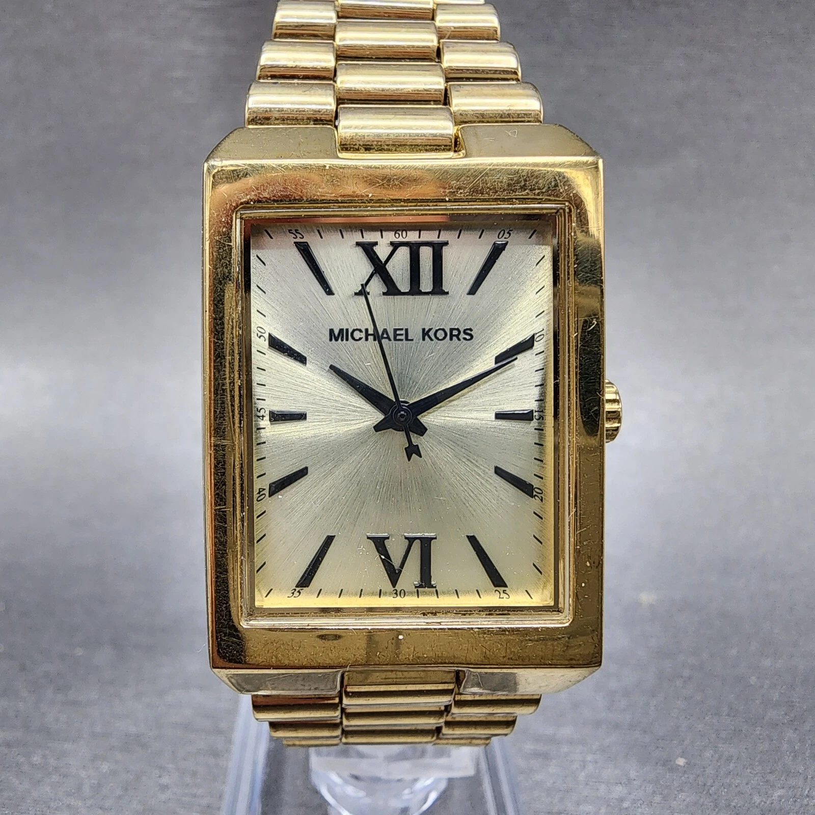 Orologio Michael Kors Nash Donna 27mm Quadrante Champagne Tono Oro Rettangolo Nuovo Batt