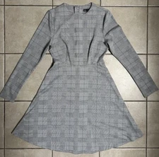 M&S Checked Dress Grey Formal Office Long Sleeved Womens UK 8 Marks & Spencer
