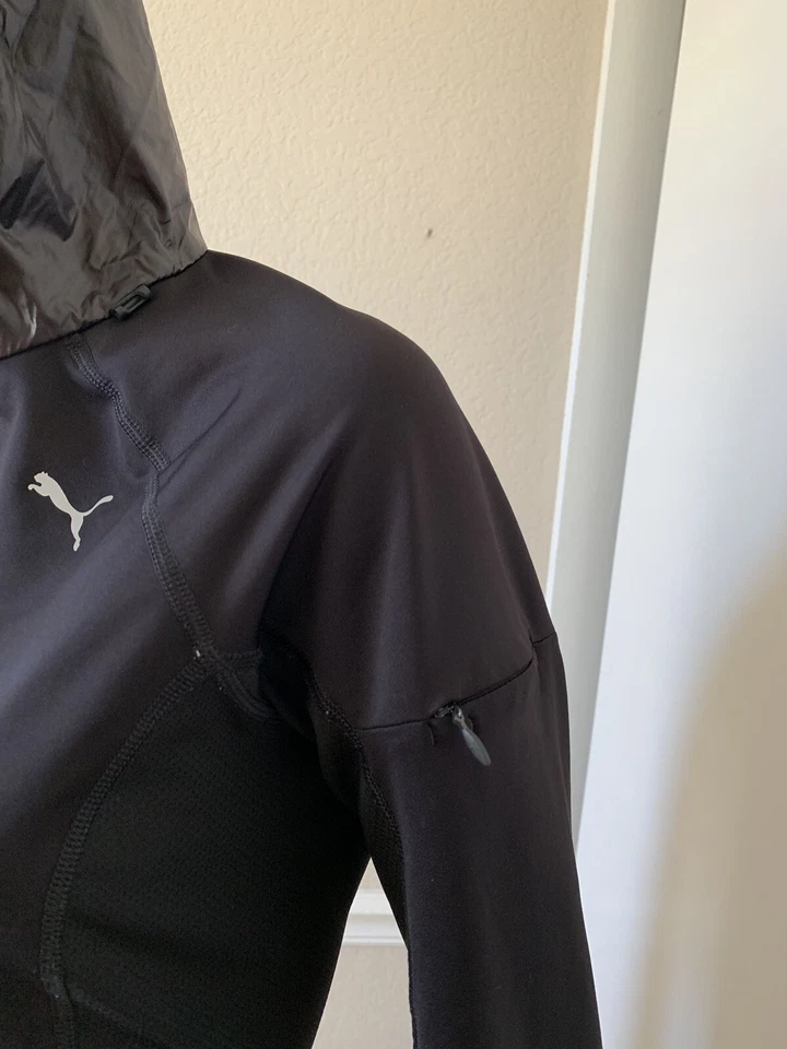 PUMA Women's Black 1/4 Zip Long Sleeve Stretch Pullover Top w/ Nylon Hood Sz XS - Image 4 of 4