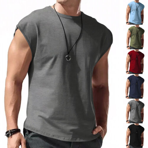Summer Tank Tops Mens Round Neck Sleeveless Solid Vest Blouse Camisole Vest Gym