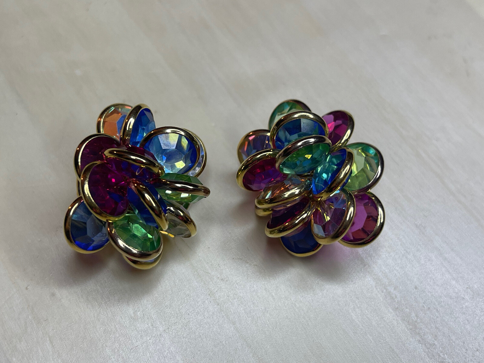 Swarovski Clip Earrings, Multi-colored Crystal Au… - image 3