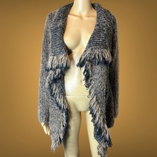 Donna Diosa Women Fluffy Wrap Open Coatigan Brown Black Small/medium Fringe Soft
