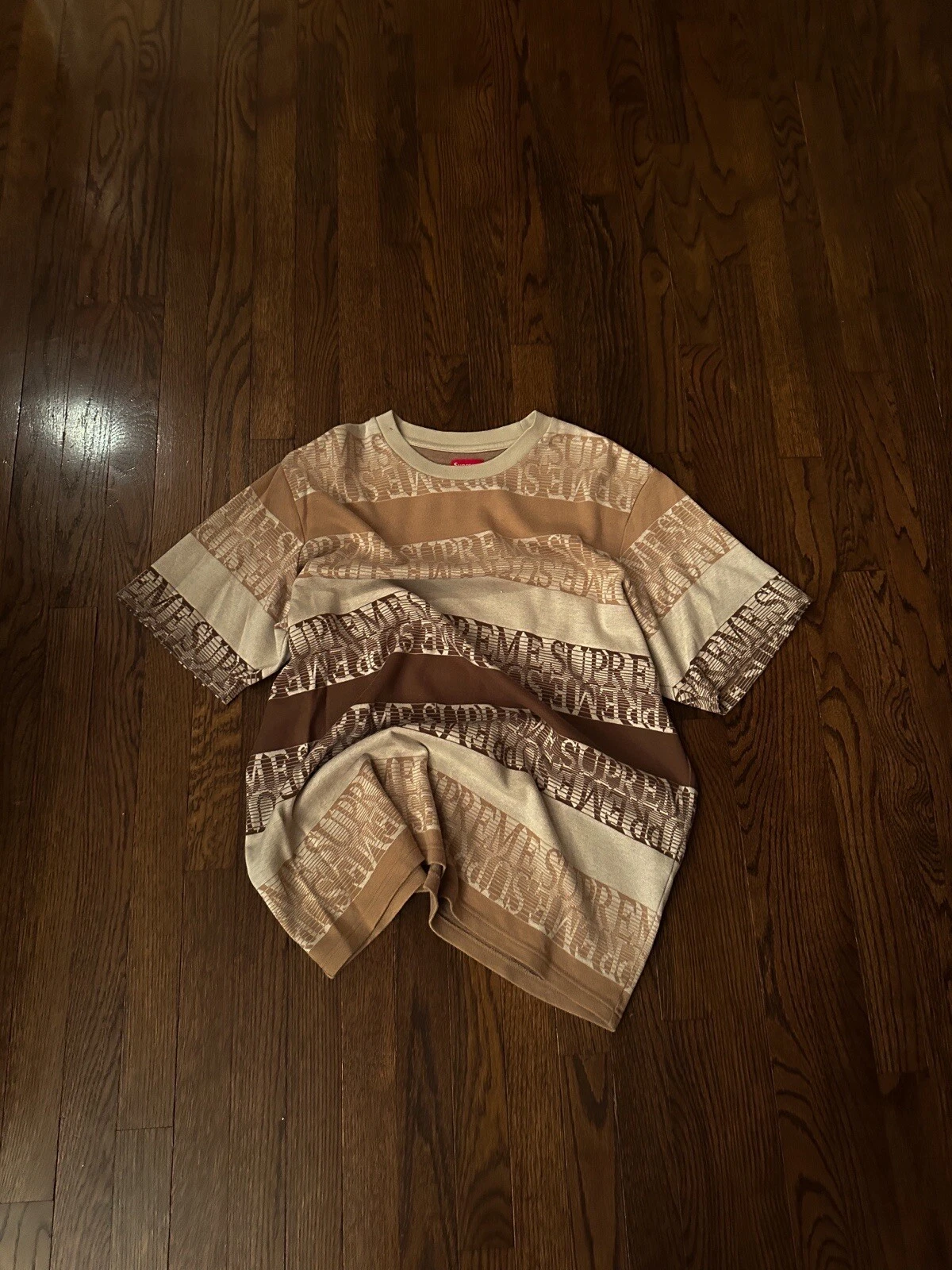 T shirt thermique à manches courtes Supreme Text Stripe Jacquard SS19 naturel homme XL