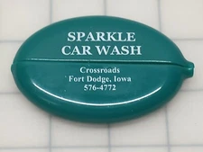 Vintage COIN PURSE SPARKLE CAR WASH CROSSROADS FORT DODGE IOWA green
