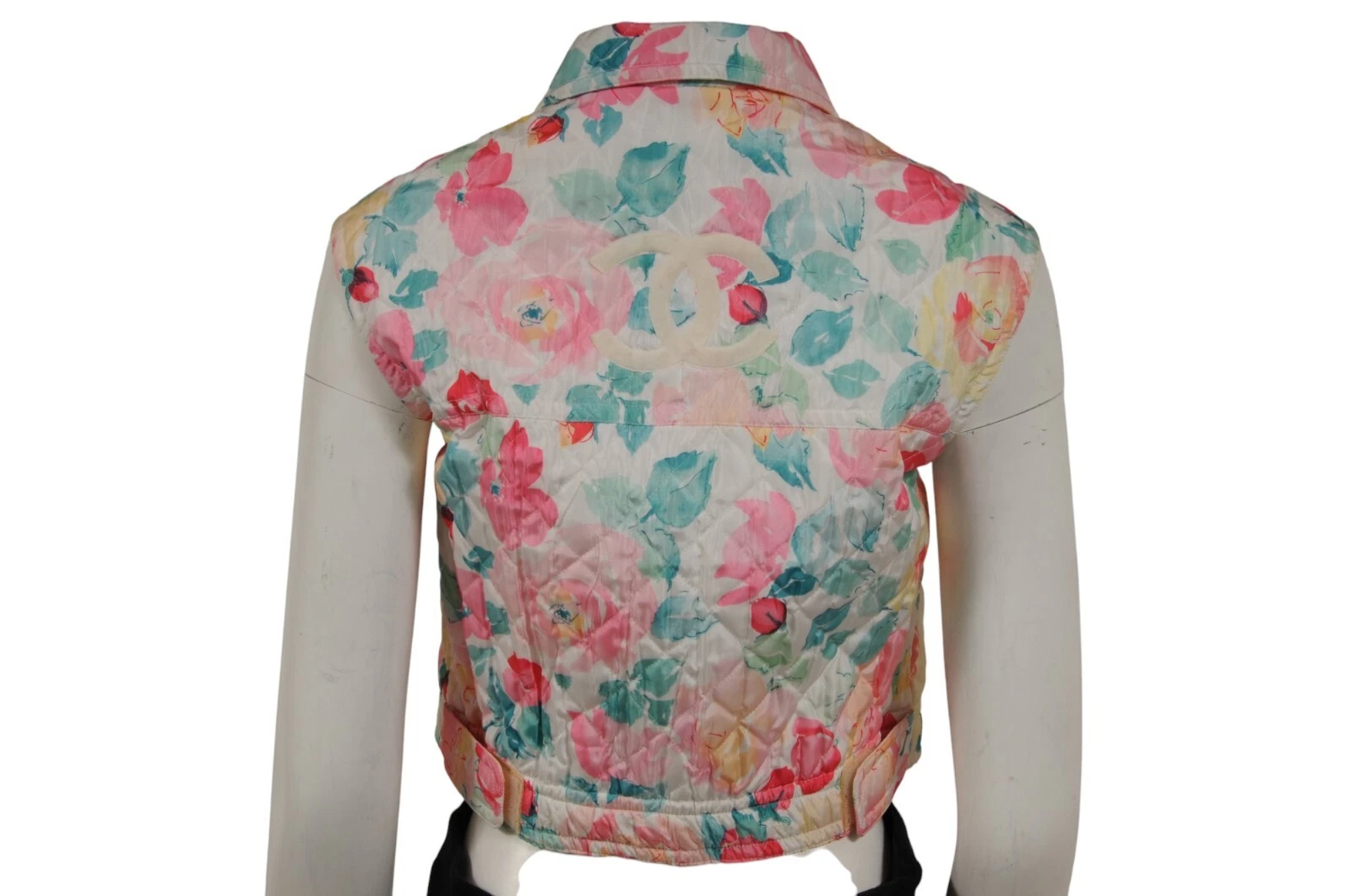 Giubbotto Chanel Vintage 95c Floreale Diamante Trapuntato Logo CC Taglia 38 Rosa Bianco Giacca
