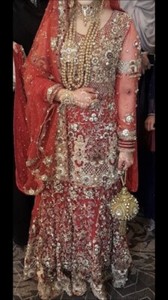Details about Red Gold Wedding Dress Lengha Lehenga Asian Pakistani Indian Bride Bridal