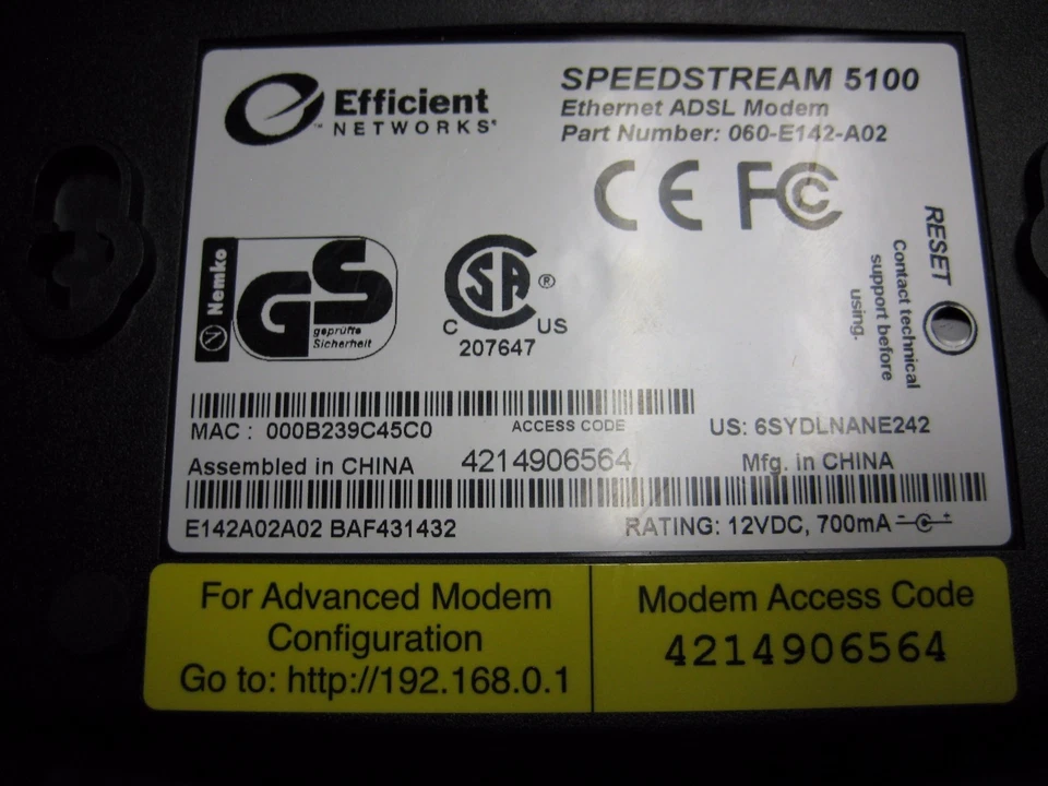  SpeedStream 5100 Ethernet ADSL Modem (060-E142-A02) - Image 2 of 3