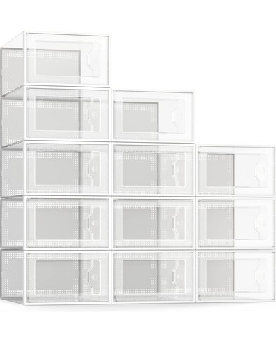 12 Pack Stackable Shoe Storage Boxes with Lids, Plastic, Clear | eBay