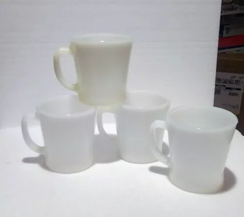 Four (4) Vintage Fire King milk glass White D-handled Mugs nondecorated - 