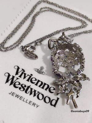 Vivienne Westwood Purple Flower Skull Pendant Necklace, Silver